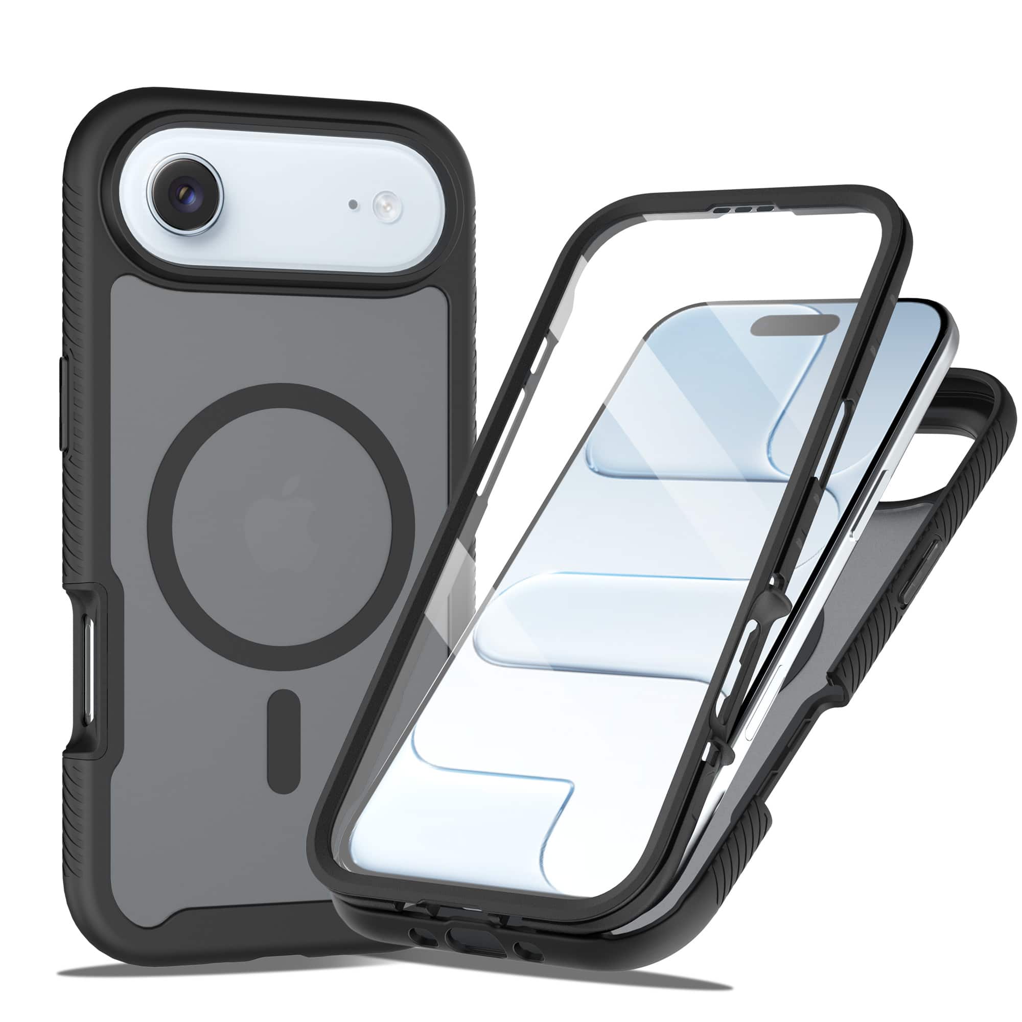 Dteck - Matte Magnetic Case with Front Screen Protector for Apple iPhone Air,Shockproof Full Body Cover TPU Frame PC Back - Black