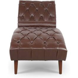 Hivvago - PU Leather Upholstered Armless Chaise Lounge Chair with Lumbar Pillow - Brown