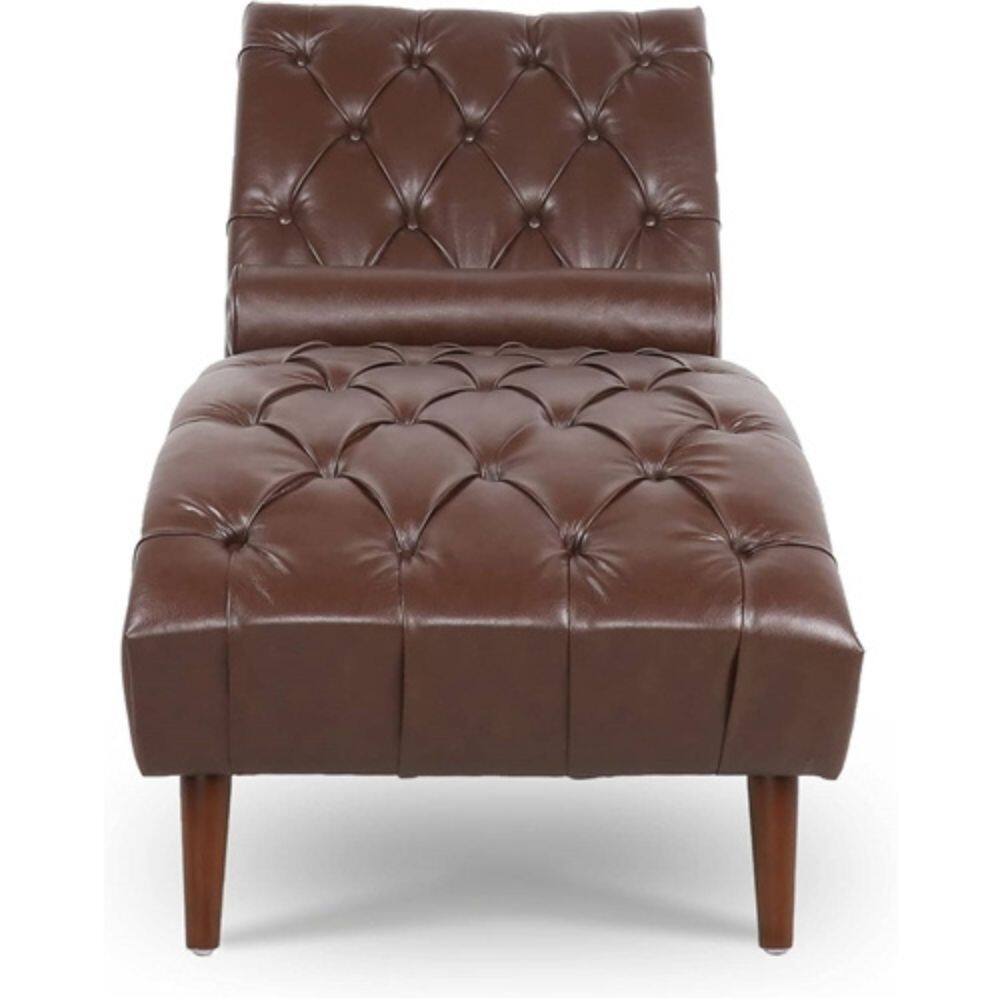 Front. Hivvago - Brown PU Leather Upholstered Armless Chaise Lounge Chair with Lumbar Pillow - Brown.