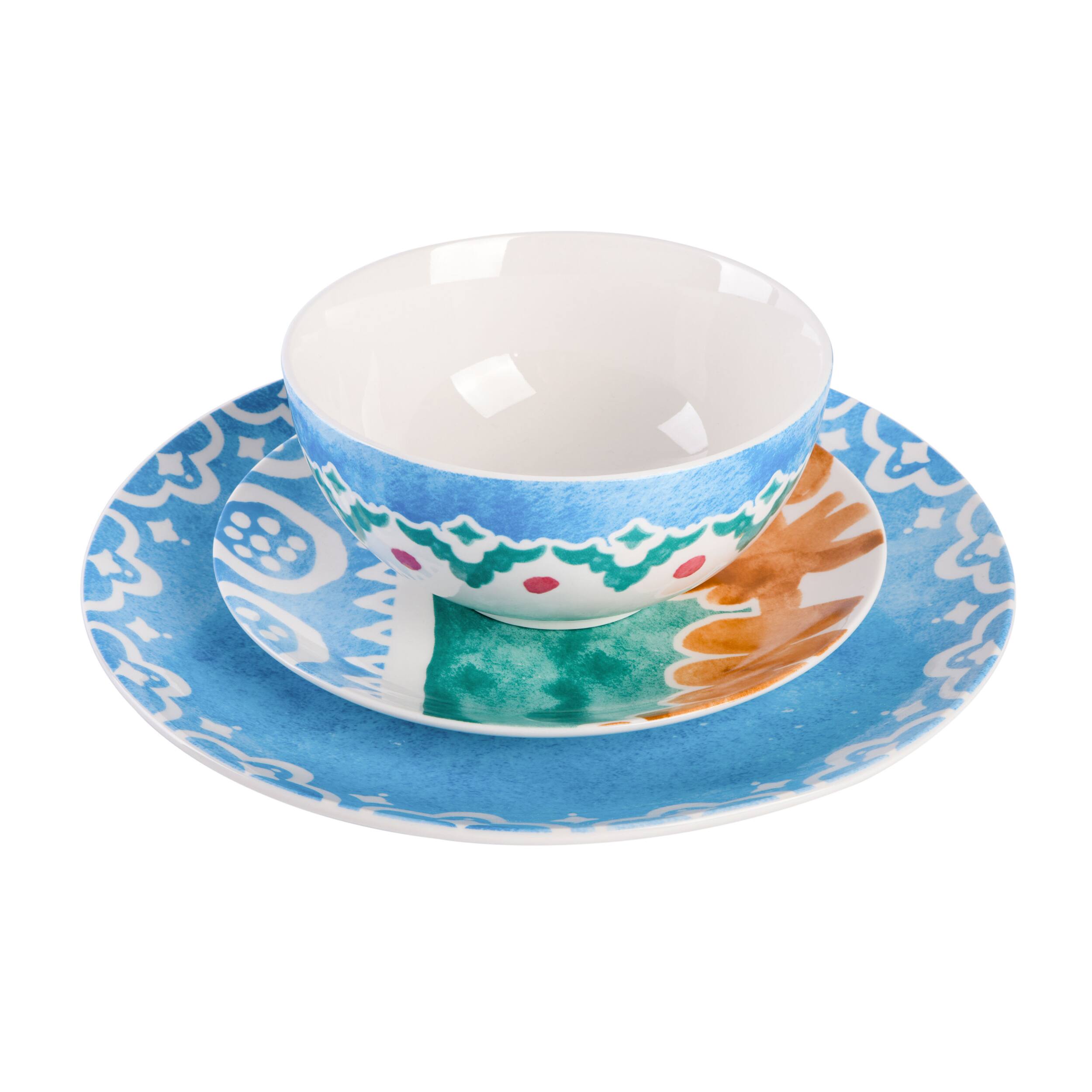 Alt View 2. Gibson - Spice by Tia Mowry Savory Saffron 18 Piece Round Fine Ceramic Dinnerware Set in Golden Blue - Golden Blue.