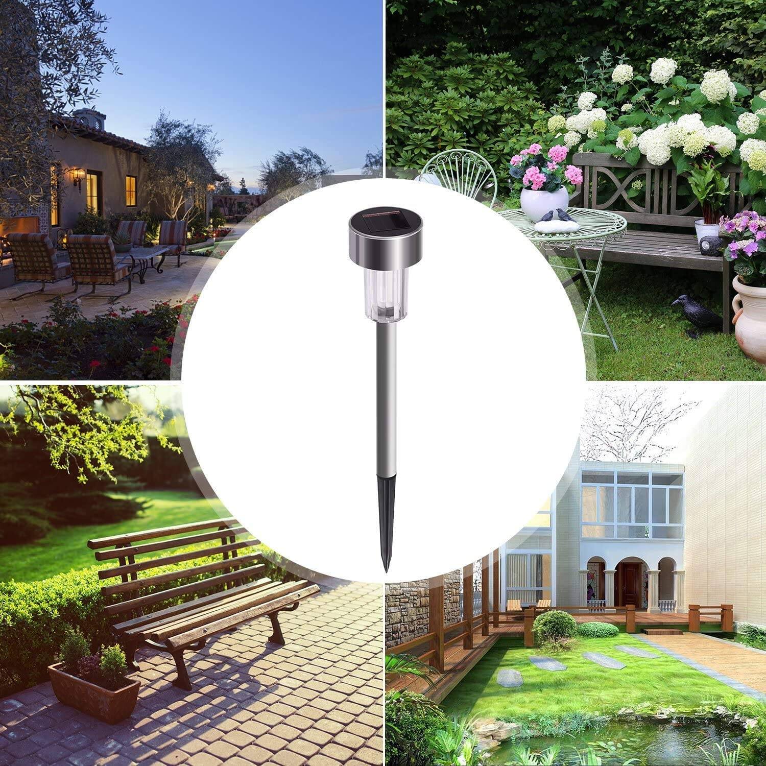 Alt View 1. Oumilen - 10-Pack Solar Ground Lights Stainless Steel Tube Yellow LED Outdoor Stake Lights.