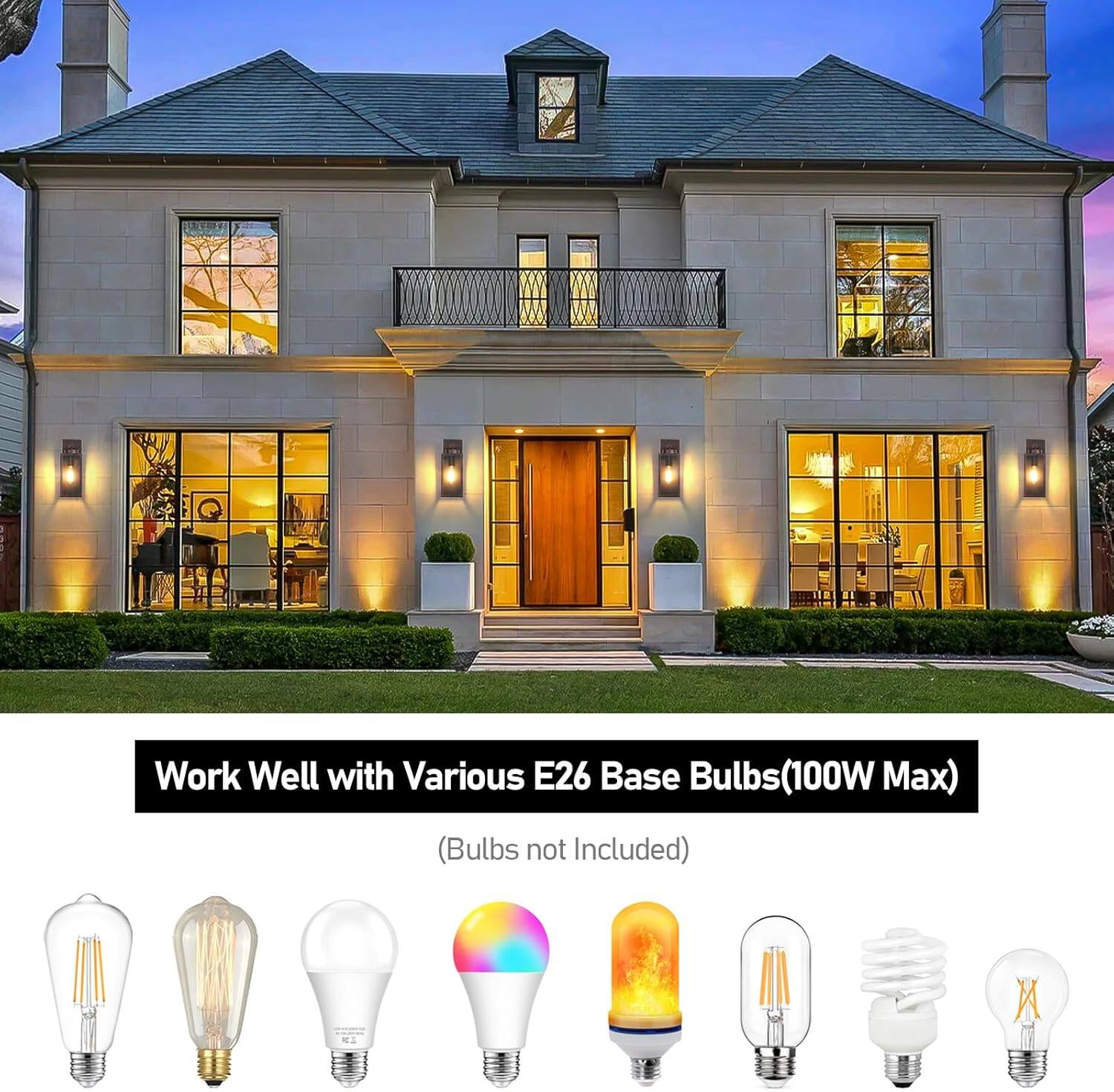 Work Well with Various E26 Base Bulbs (100W Max)  
(Bulbs not Included)