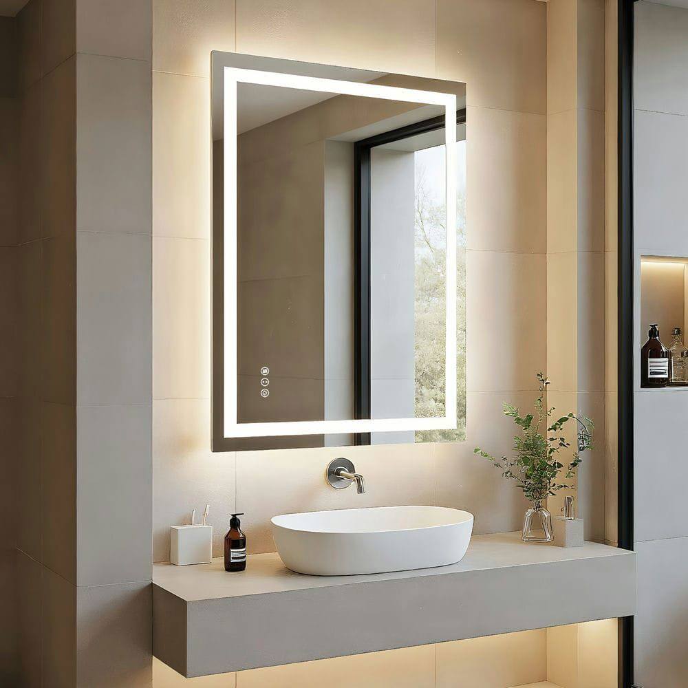Alt View 5. Kadyn - 40x32 Inch Wide Frameless Rectangle LED Bathroom Mirror with Even Illumination.