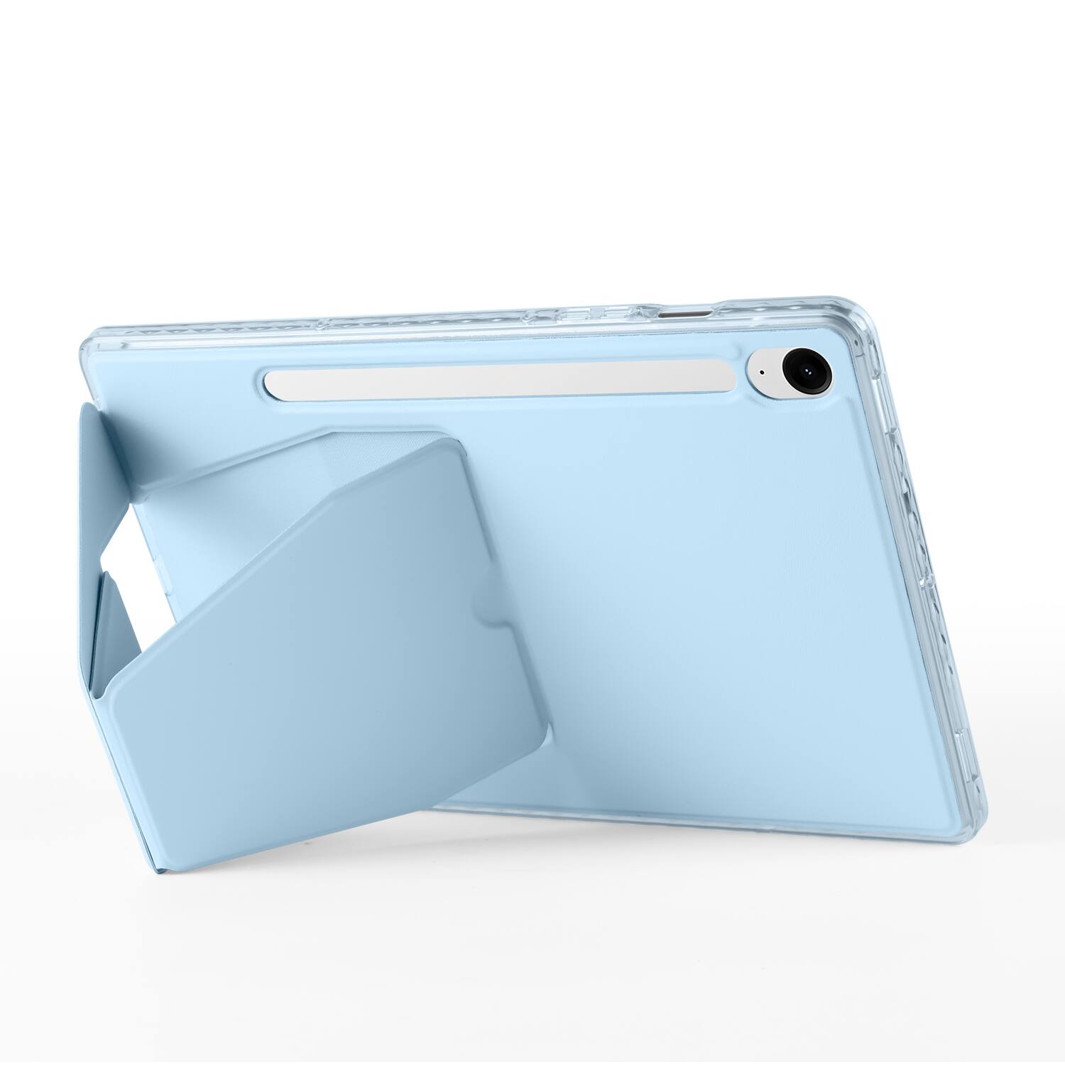Back. Dteck - Slim Faux Leather Case for Samsung Galaxy Tab S10 FE / S10 / S9 / S9 FE,Soft Silicone Bumper Shell with Foldable Stand - Blue.