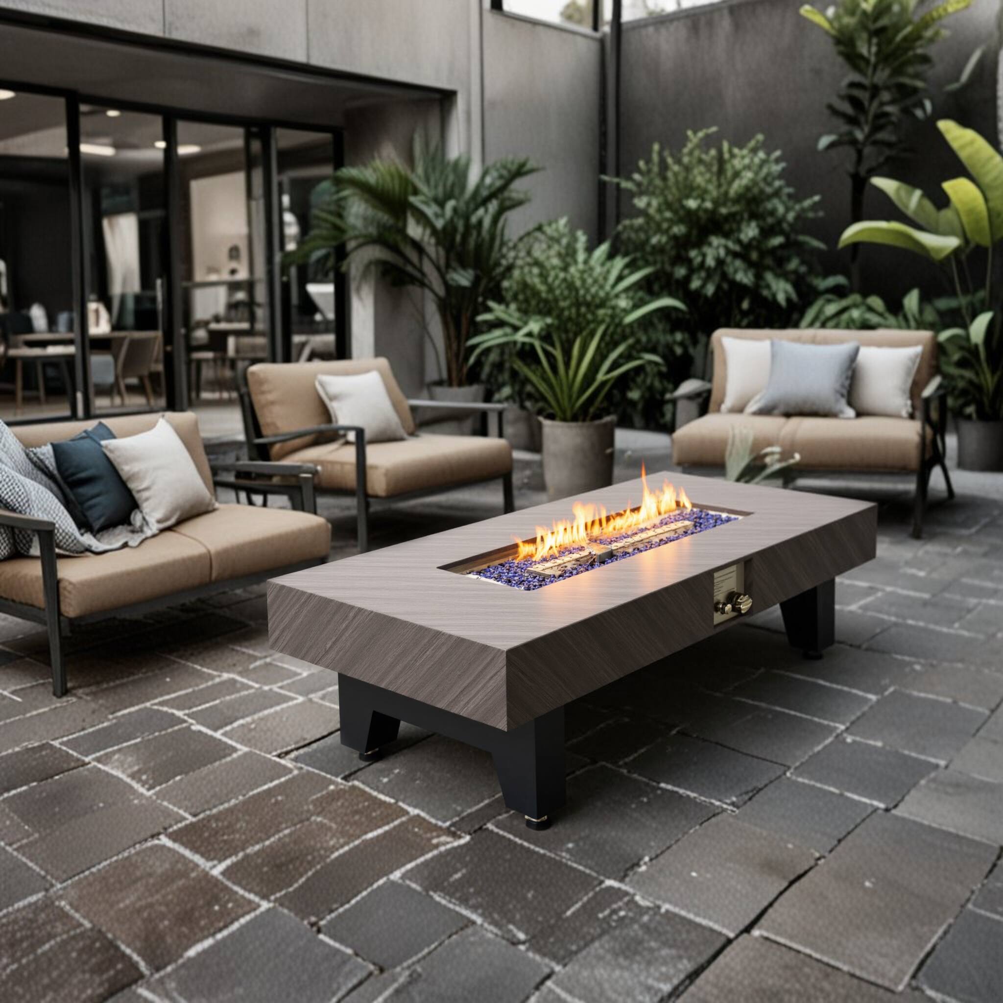 Alt View 4. COWLOWN - 54in Iron Fire Pit Table Stone Finish Black Sturdy Outdoor Heating Table Designed for Patio Deck Garden and Backyard Use.