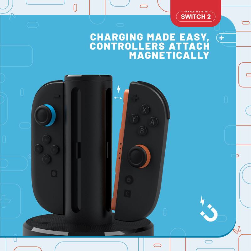 COMPATIBLE WITH SWITCH 2

CHARGING MADE EASY, CONTROLLERS ATTACH MAGNETICALLY