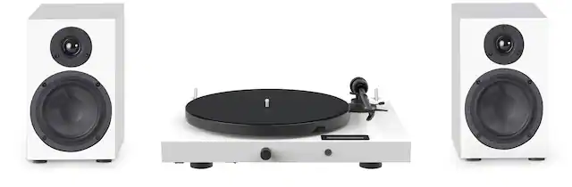Front. Pro-Ject - JUKEBOX E1 Hi-Fi Stereo Turntable Set - Gloss White.
