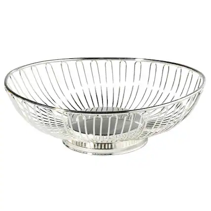 Front. Jiallo - Elegance 11" Silver Plated Oval Basket - Silver, Multi Color.