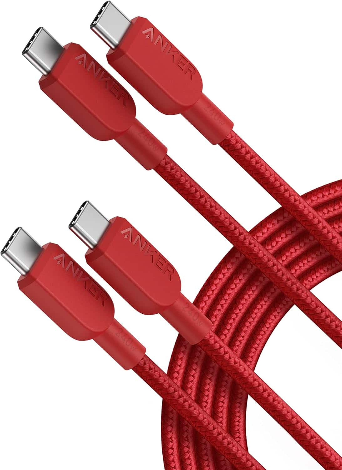 Anker - USB C to USB C Cable (2Pack, 10FT),240W Type-C Fast Charging Cord - Red