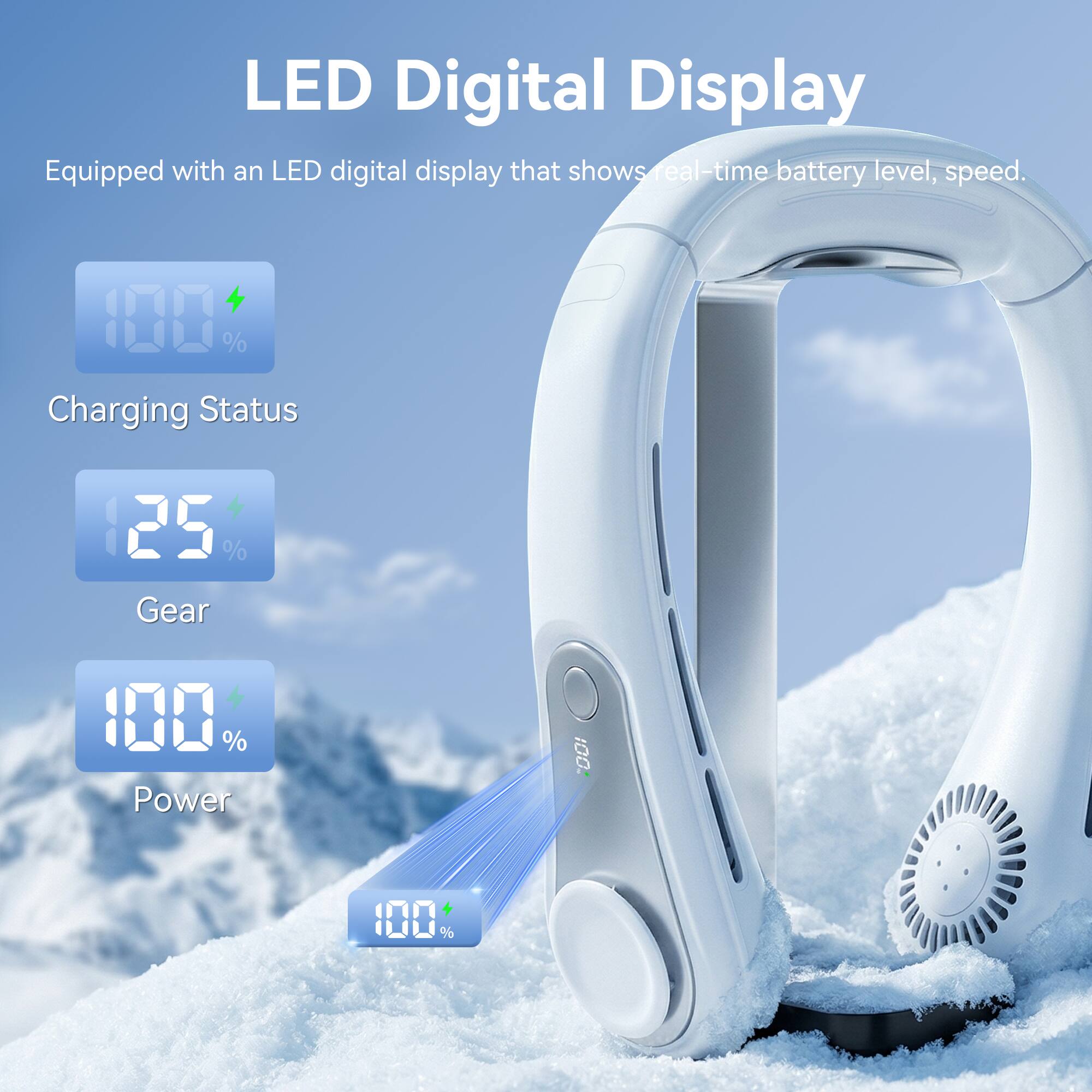 LED Digital Display

Equipped with an LED digital display that shows real-time battery level, speed.

- Charging Status: 100%
- Gear: 125%
- Power: 100%