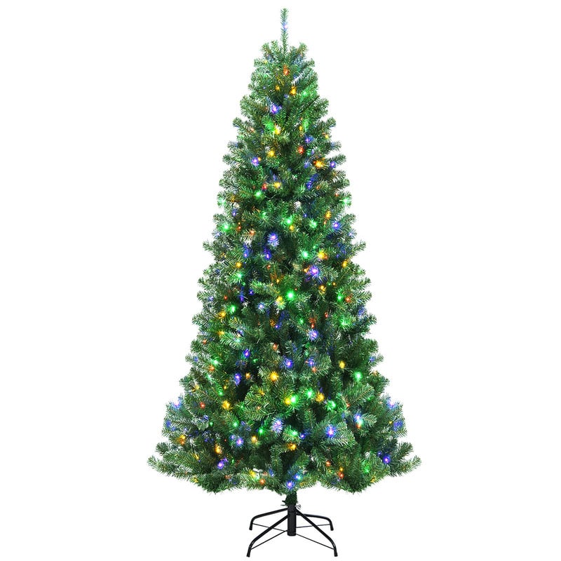 WELLFOR - 8ft Pre‑lit Hinged Artificial Christmas Tree with 1605 Branch Tips &600 LED Lights, Holiday Indoor Decoration - Green