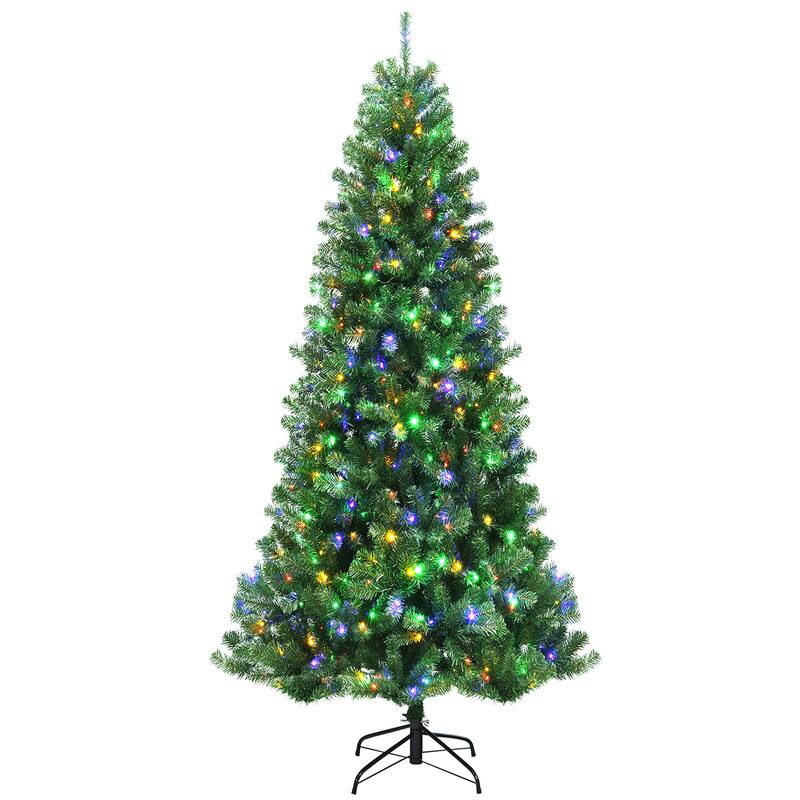Front. WELLFOR - 8ft Pre‑lit Hinged Artificial Christmas Tree with 1605 Branch Tips &600 LED Lights, Holiday Indoor Decoration - Green.