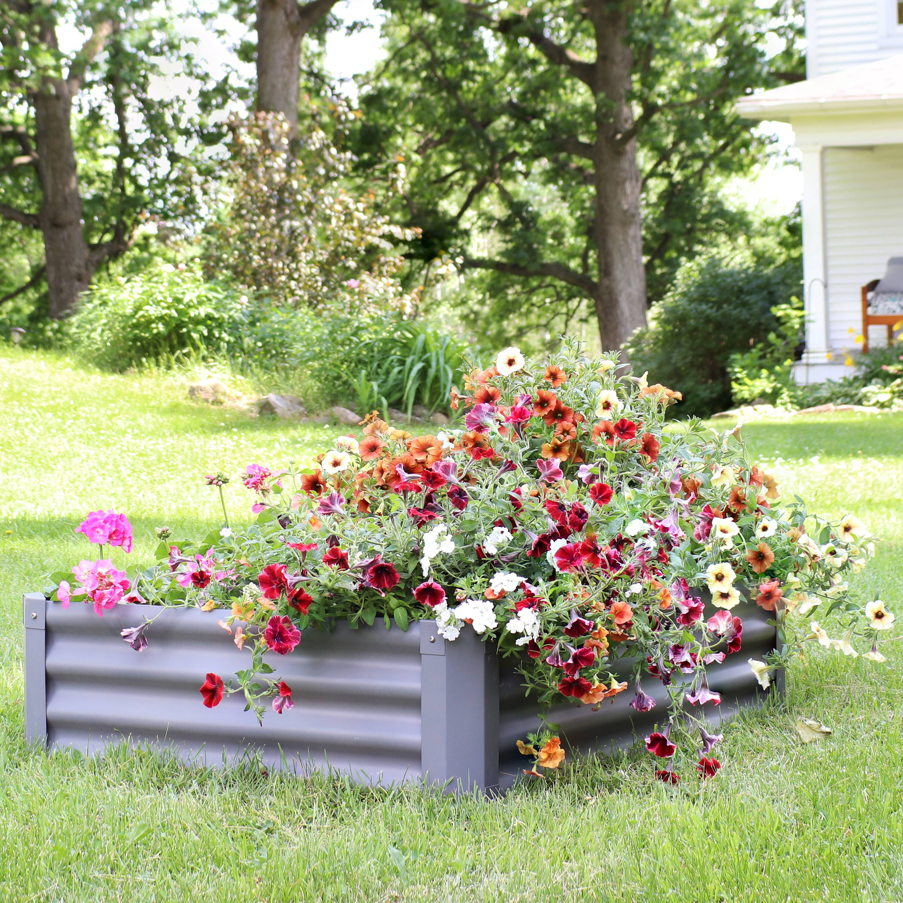 Alt View 1. Sunnydaze - Powder-Coated Steel Rectangle Raised Garden Bed - 47 in - Gray.