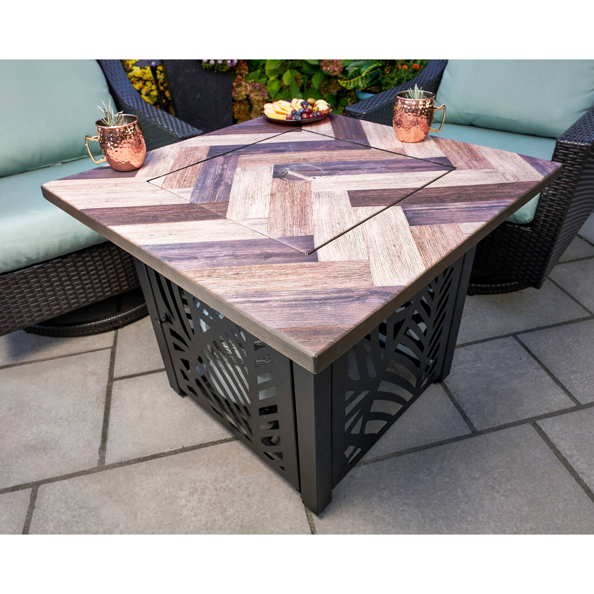 Alt View 7. Endless Summer - Endless Summer Darby 30 Inch Square Outdoor UV Printed LP Gas Fire Pit​ Table - Brown.
