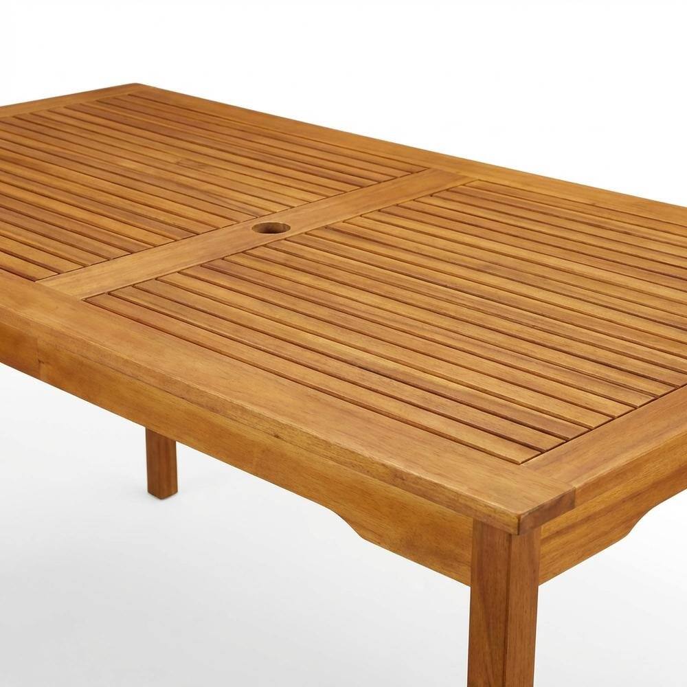 Back. Outdoor Escape - Oil-Finished Wooden Patio Set with Dining Table and 6 Chairs - Brown.