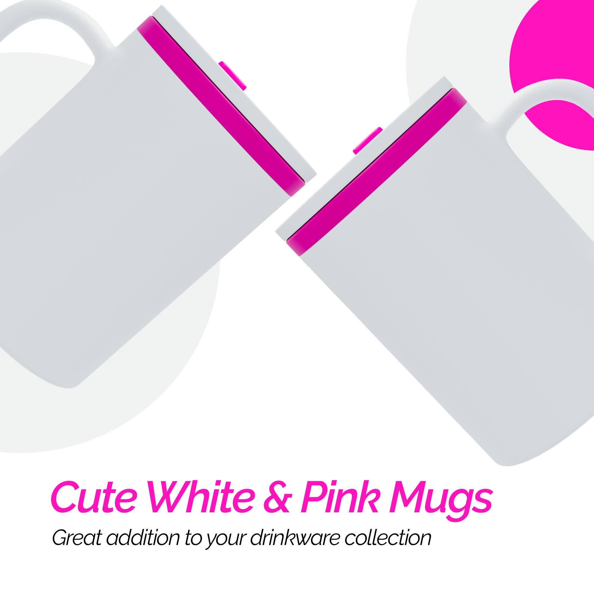 Cute White & Pink Mugs  
Great addition to your drinkware collection