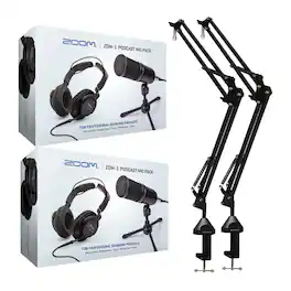 Zoom - ZDM-1 2-Person Podcast Microphone Pack Accessory Bundle & Two Boom Arm