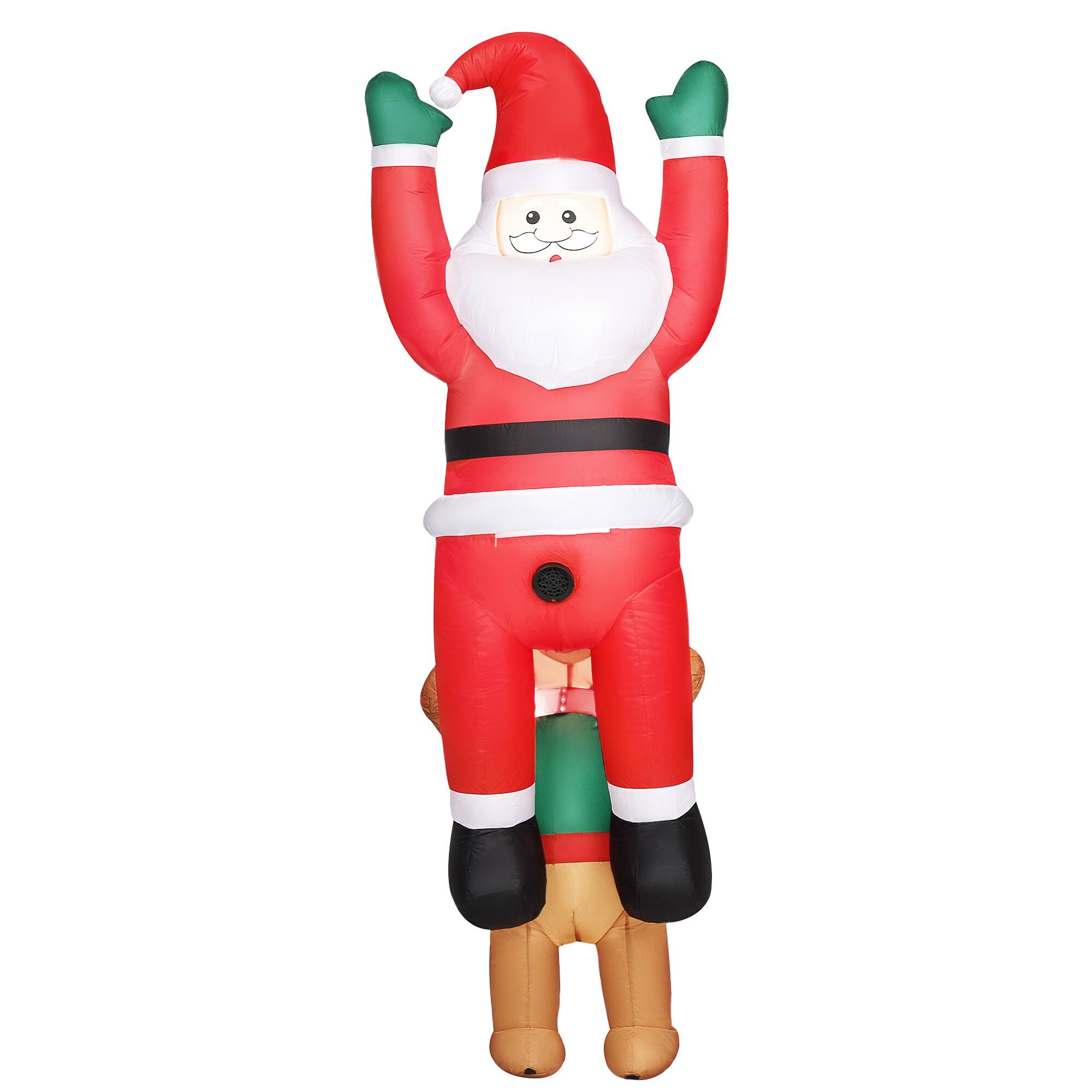Front. Outsunny - 7ft Hanging Inflatable Santa with Dog, Blow Up Decoration with Built-in LED Lights - Red.