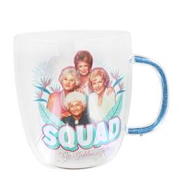 Silver Buffalo - The Golden Girls "Squad" Glitter Handle Glass Mug | Holds 14 Ounces - Blue