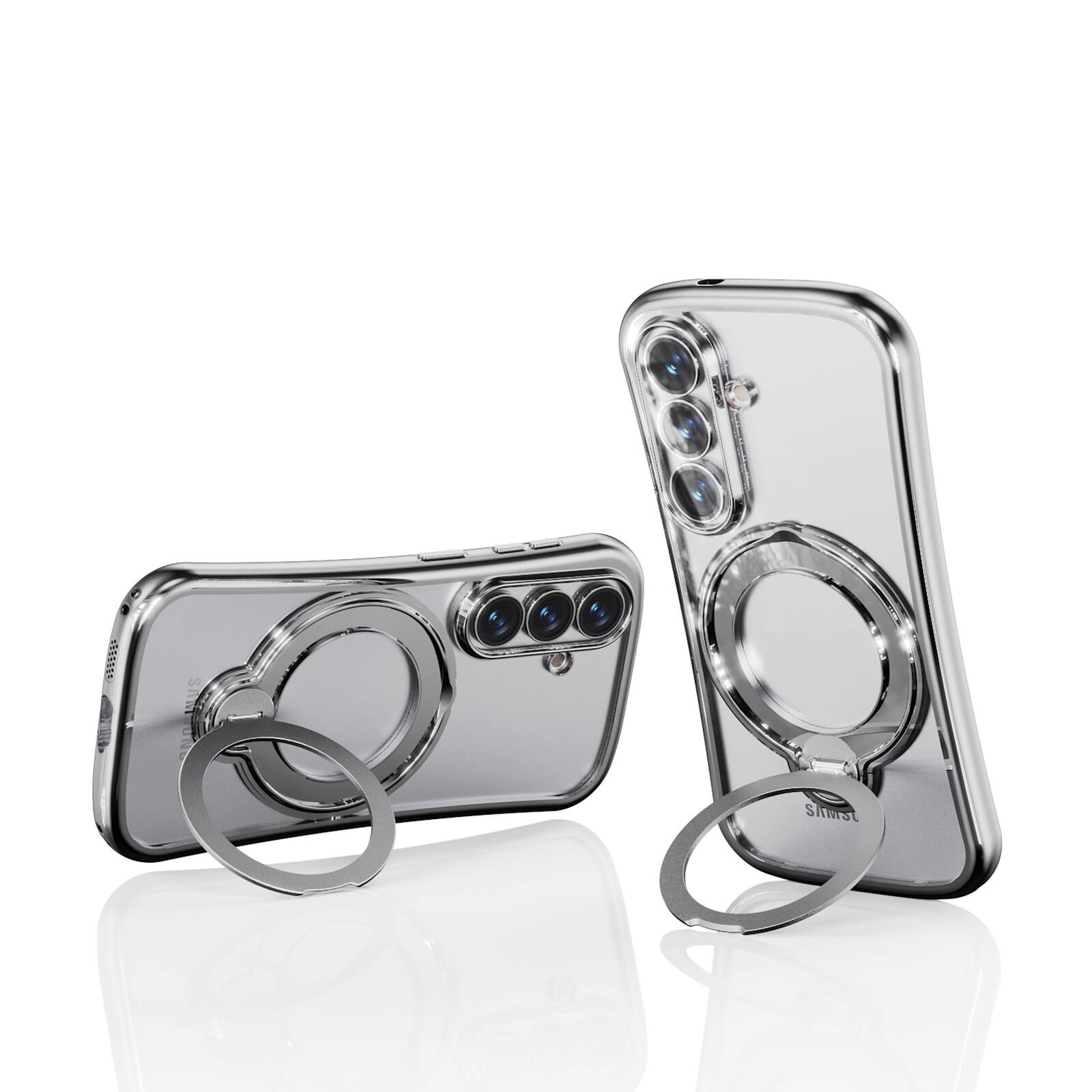 Left. Dteck - Magnetic Case for Samsung Galaxy S26 with 360 Ring Stand and Strap, Shockproof TPU Phone Cover Built-in Lens Protector - Silver.