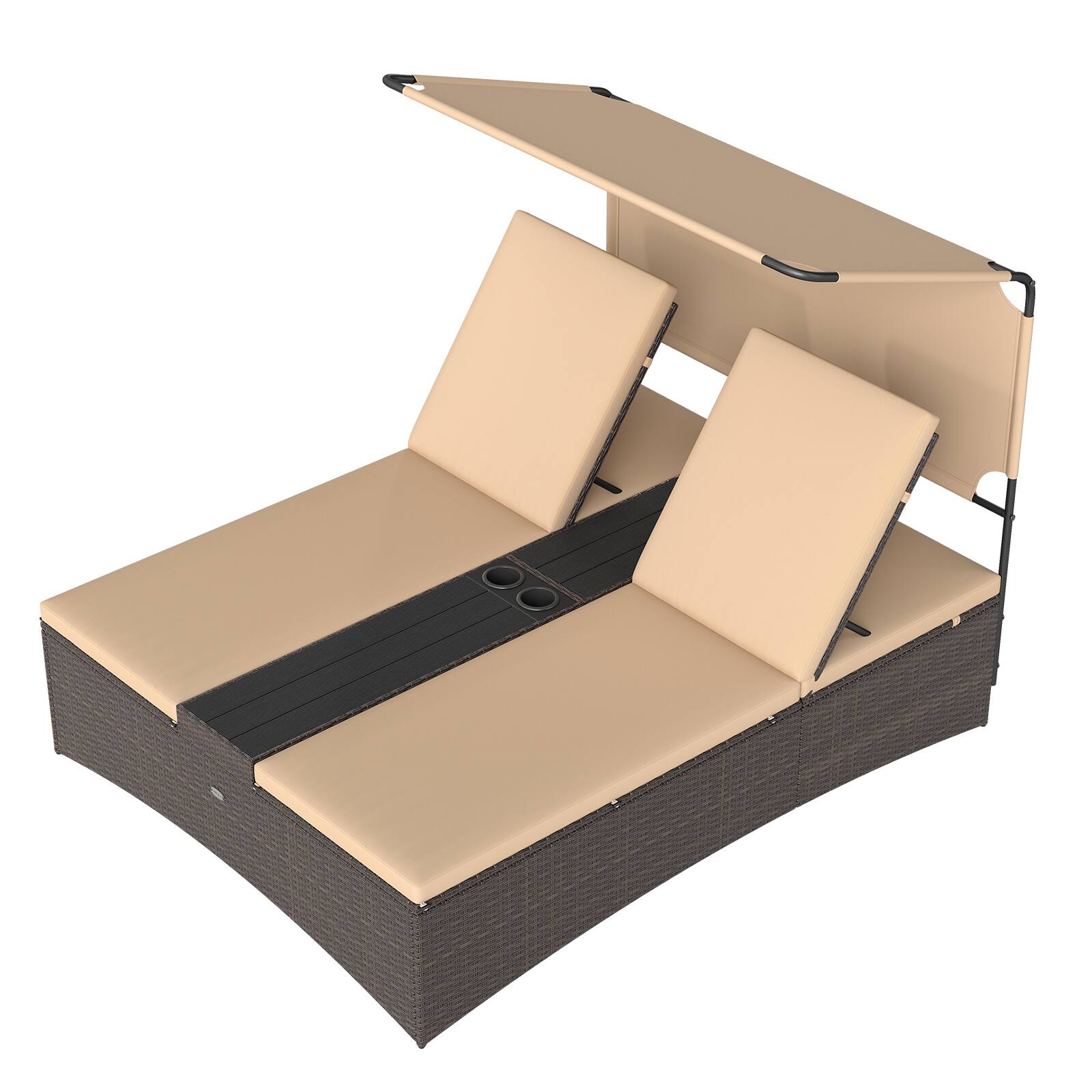 Alt View 5. Gymax - Gymax Daybed w/ Adjustable Backrests 2-Person PE Rattan Patio Bed w/ Canopy Outdoor Brown - Brown.