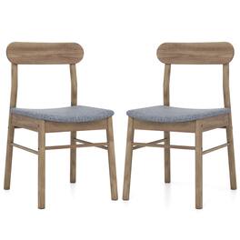 Costway - 2 PCS Dining Chair Fabric Upholstered Kitchen Armless Chairs with Rubber Wood Frame - Oak+Gray