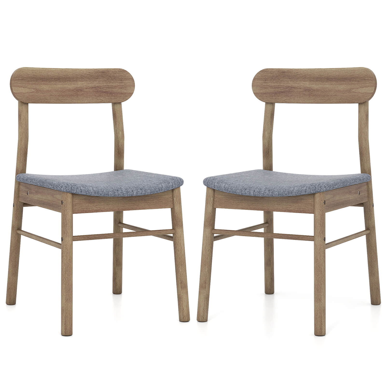 Front. Costway - Costway 2 PCS Dining Chair Fabric Upholstered Kitchen Armless Chairs with Rubber Wood Frame - Oak+Gray.