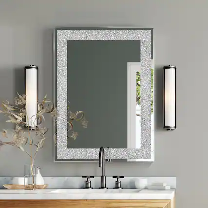 Front. Breezary - 36 x 24 Modern Decorative Wall Mirror Crushed Diamond Frame Rectangle Vanity Mirror for Bathroom Bedroom Living Room - Black.