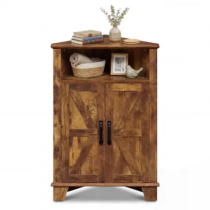 Front. Costway - Costway 2-Door Sideboard Organizer Cabinet with Open Storage & Adjustable Shelf for Living Room - Rustic Brown.