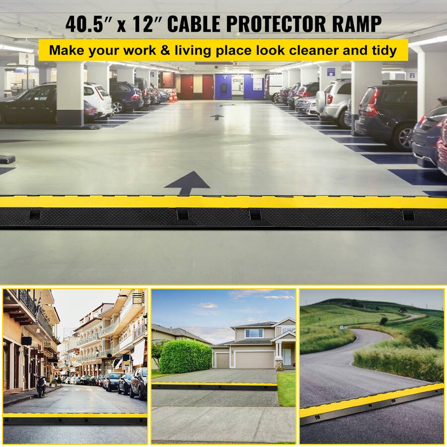 Cable Tidy Ramp VEVOR 3 Channel Rubber Cable Protector Ramp 1.2 x 1.2 Inch Channel ...