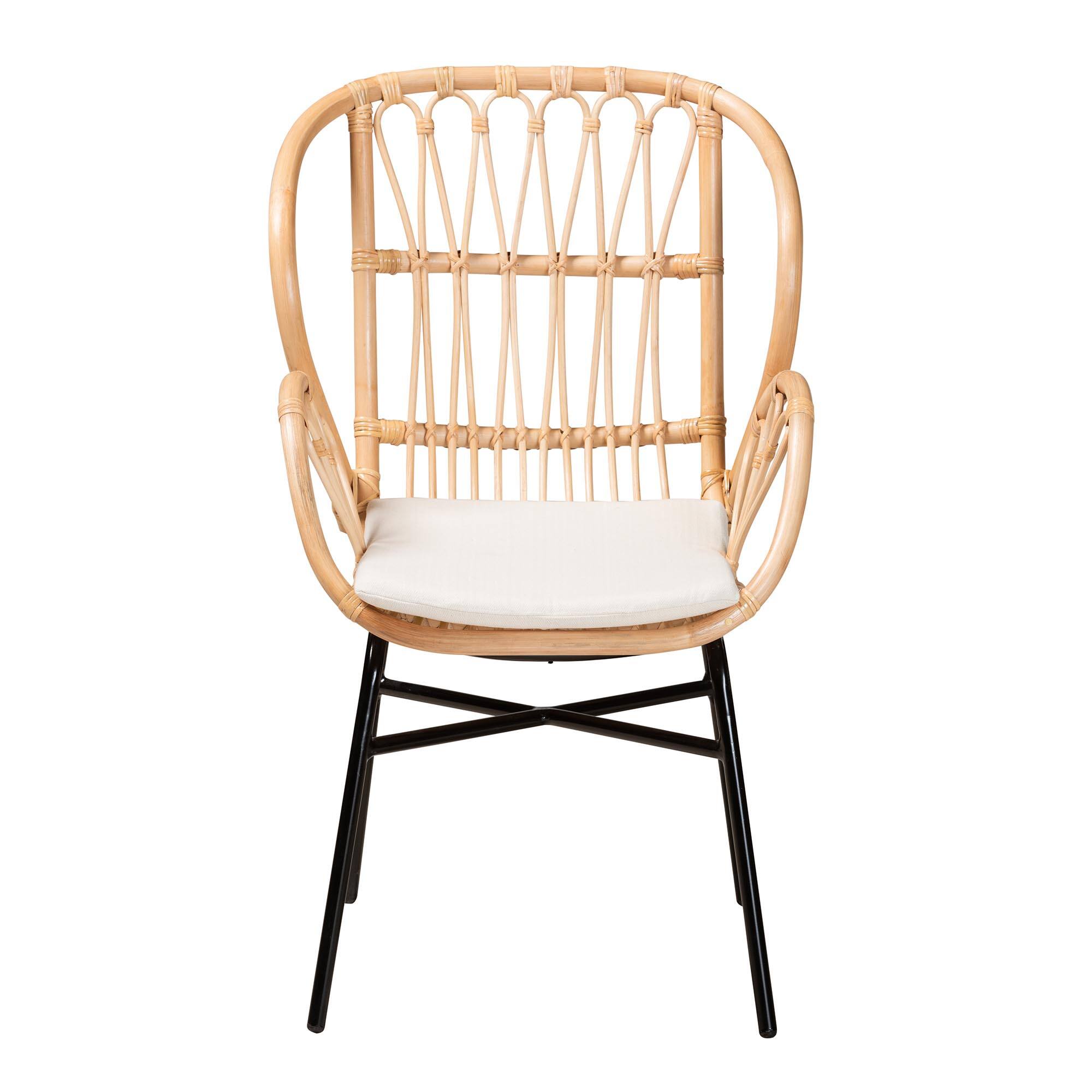Angle. bali & pari - Caelia Modern Bohemian Rattan and Metal Chair - Natural Brown/Black.