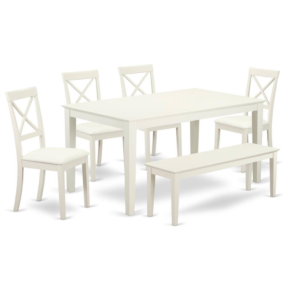 Back. East West Furniture - Dining Room Set Linen White - Brown.