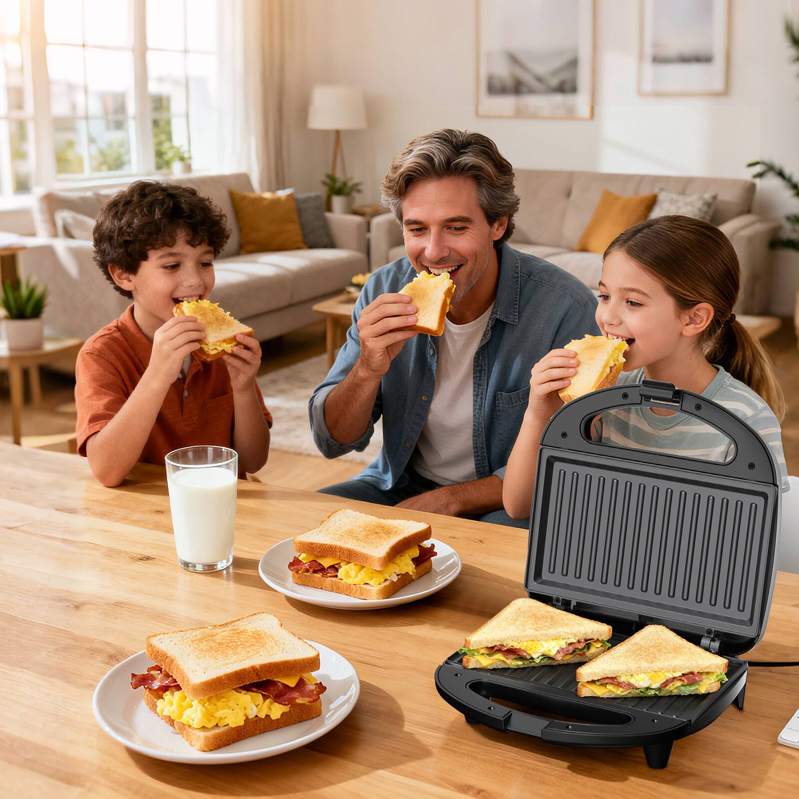 Alt View 6. OSTBA - 750W Sandwich Maker, 2 Slice Grilled Cheese Toaster& Non-Stick Grill Plates, Cool-Touch Handle, Indicator Lights - Black.