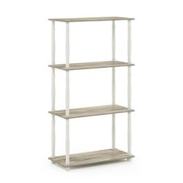 Furinno - Turn-N-Tube 4-Tier Multipurpose Shelf Display Rack with Classic Tubes, Sonoma Oak/White - Sonoma Oak/White