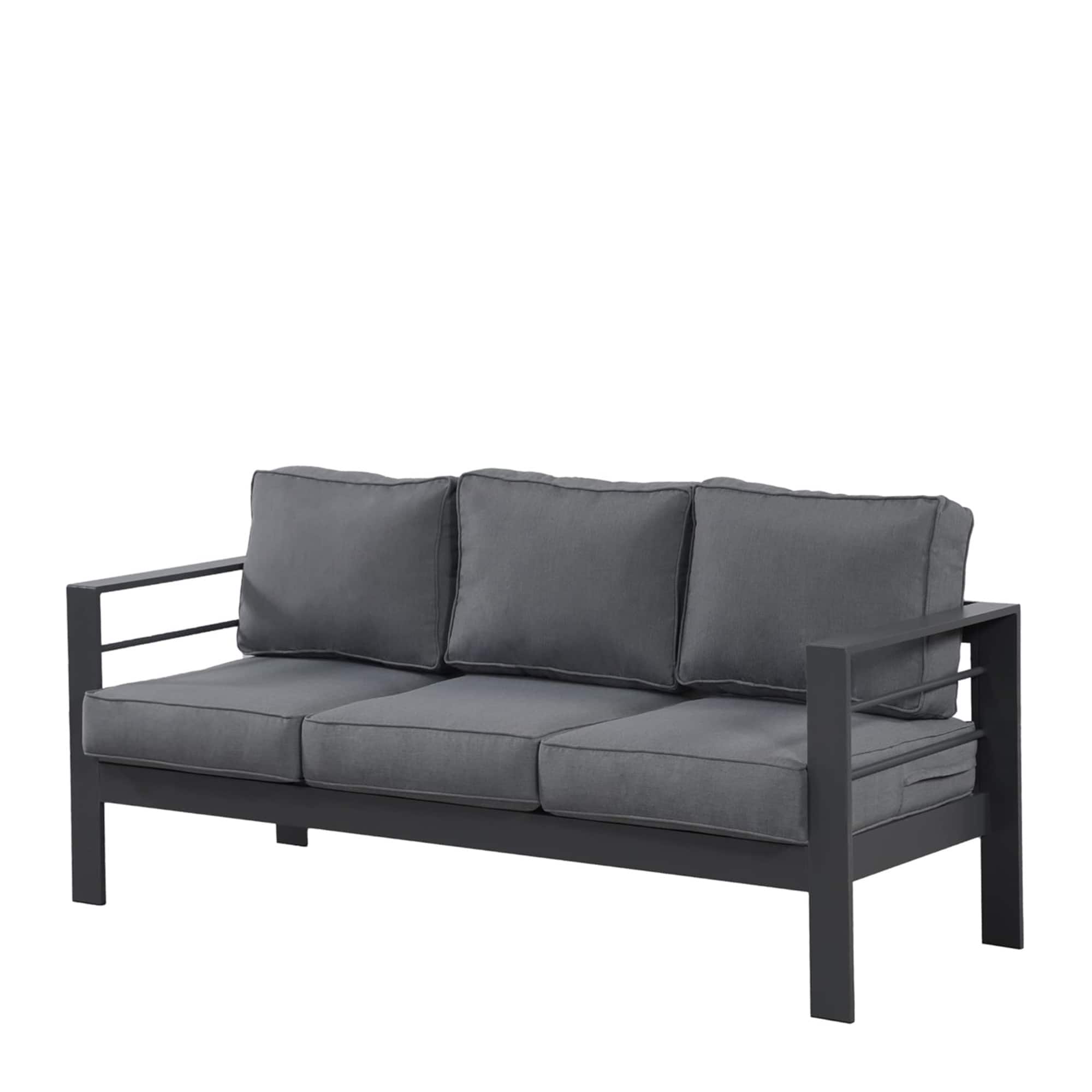 Mondawe - 73" 3 Seat Outdoor Aluminum Patio Sofa with Cushions - Gray