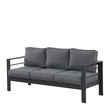 Front. Mondawe - 73" 3 Seat Outdoor Aluminum Patio Sofa with Cushions - Gray.