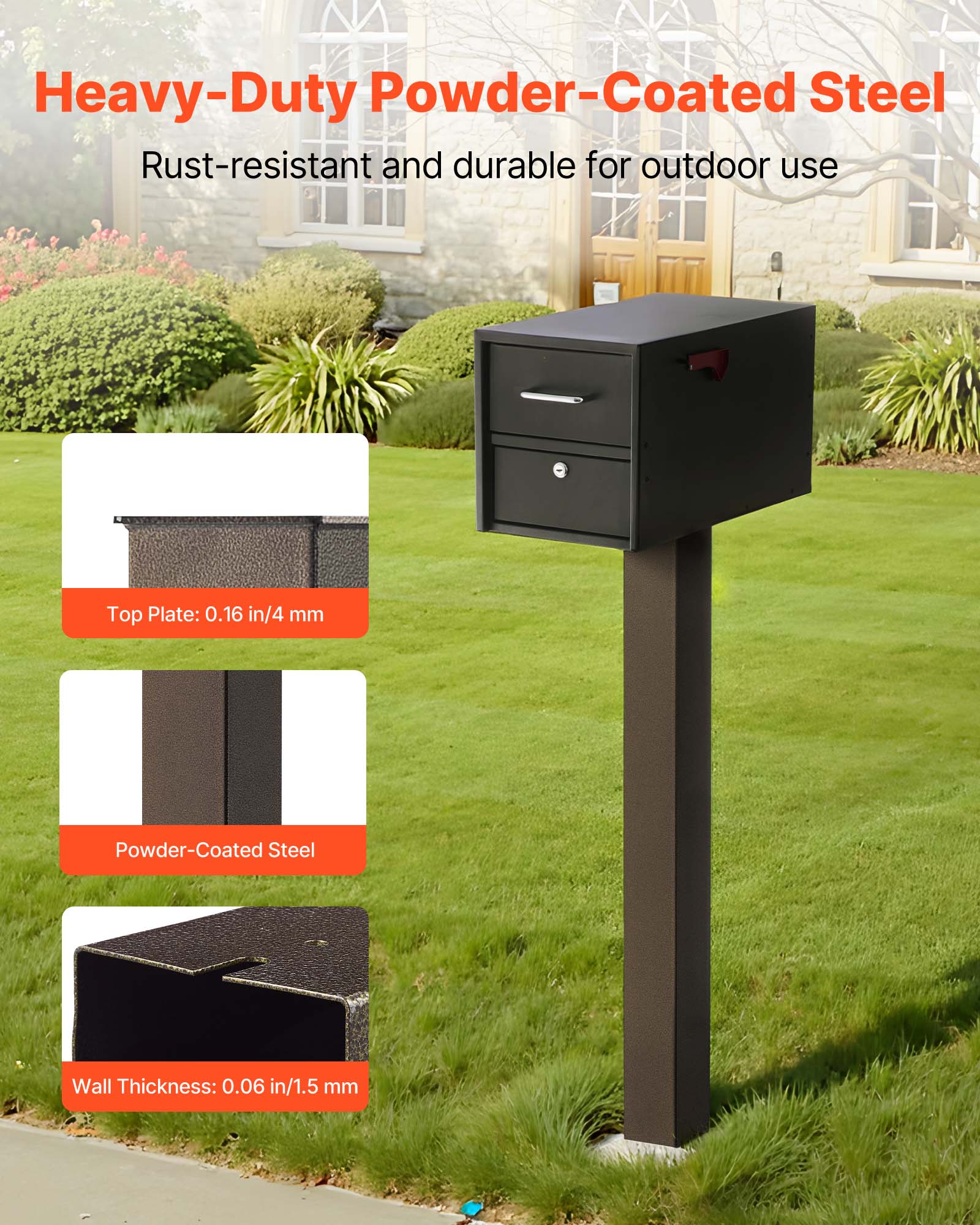 VEVOR 43 x 4 x 4 Inches Mailbox Post, Steel In Ground Mounting Mail Box ...