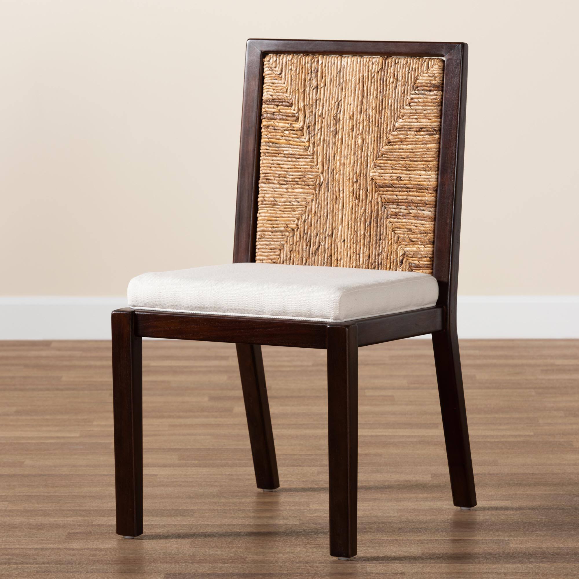 Alt View 5. bali & pari - Joana Modern Bohemian Mahogany Wood and Natural Seagrass Dining Side Chair - Dark Brown/Natural Brown/White.