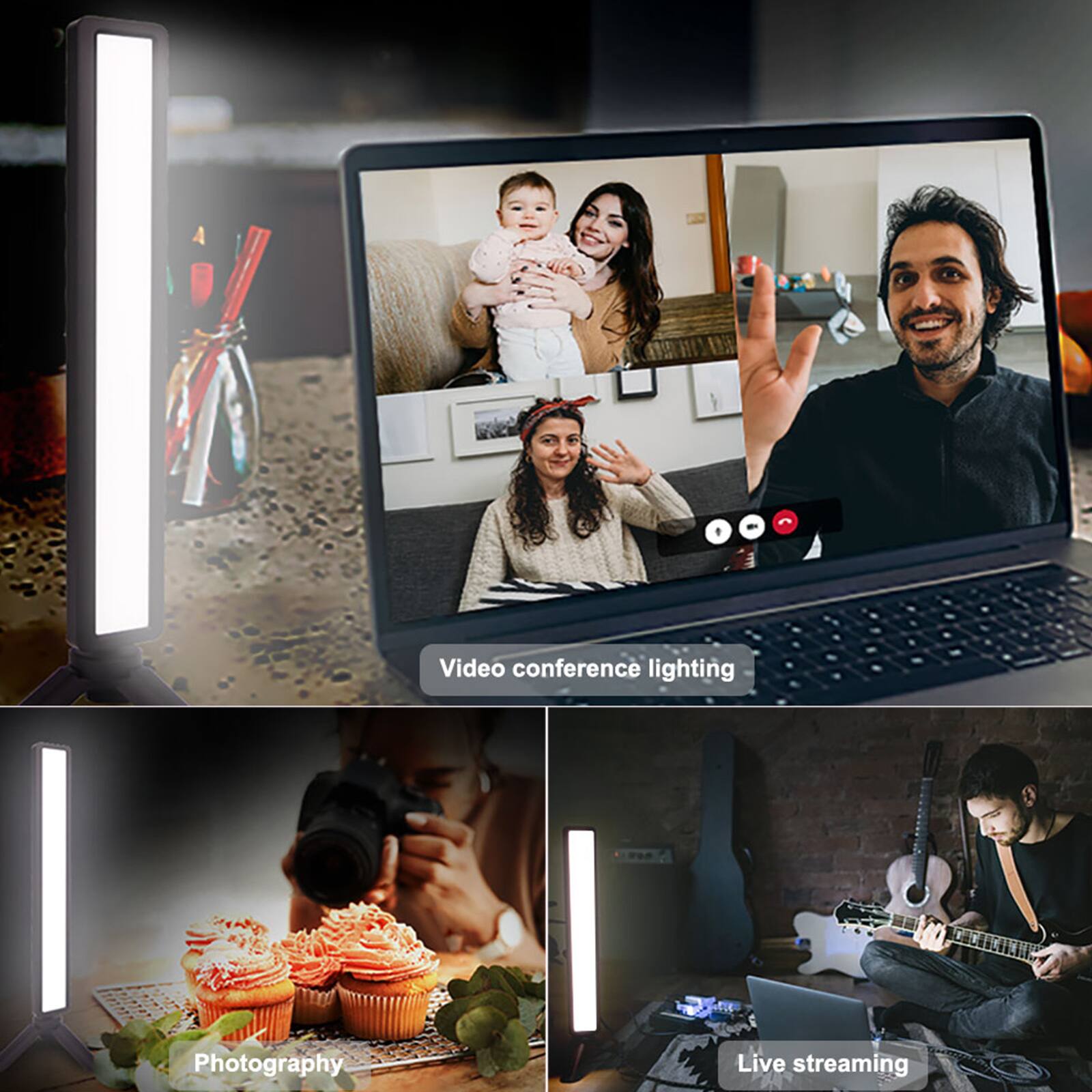 Video conference lighting  
Photography  
Live streaming