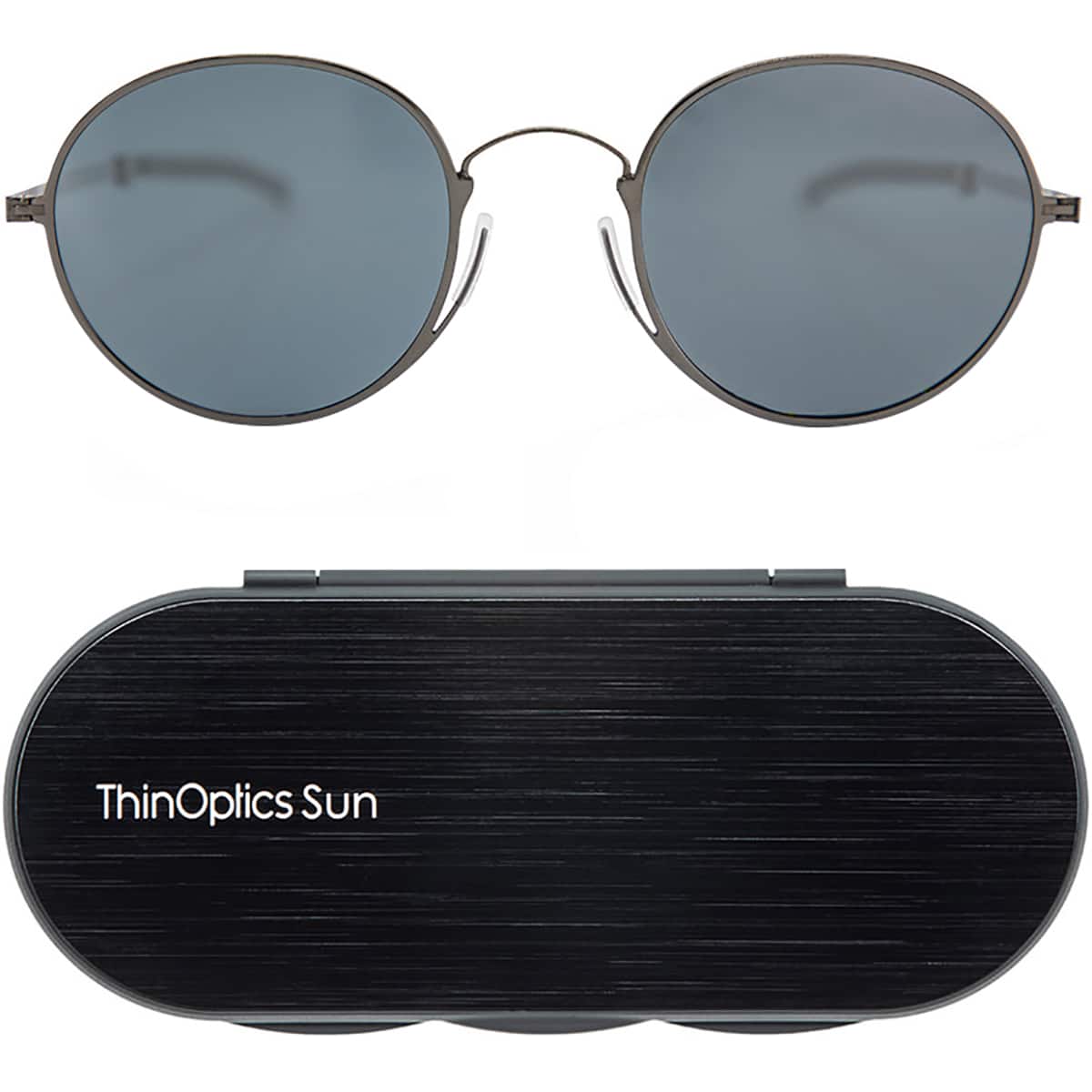 ThinOptics - Suns-Round Gun Metal frame Sunglasses Grey Flash Mirror lens - Gunmetal