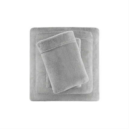 Front. Gracie Mills - Gracie Mills Dashiell Micro Plush Sheet Set - Grey.