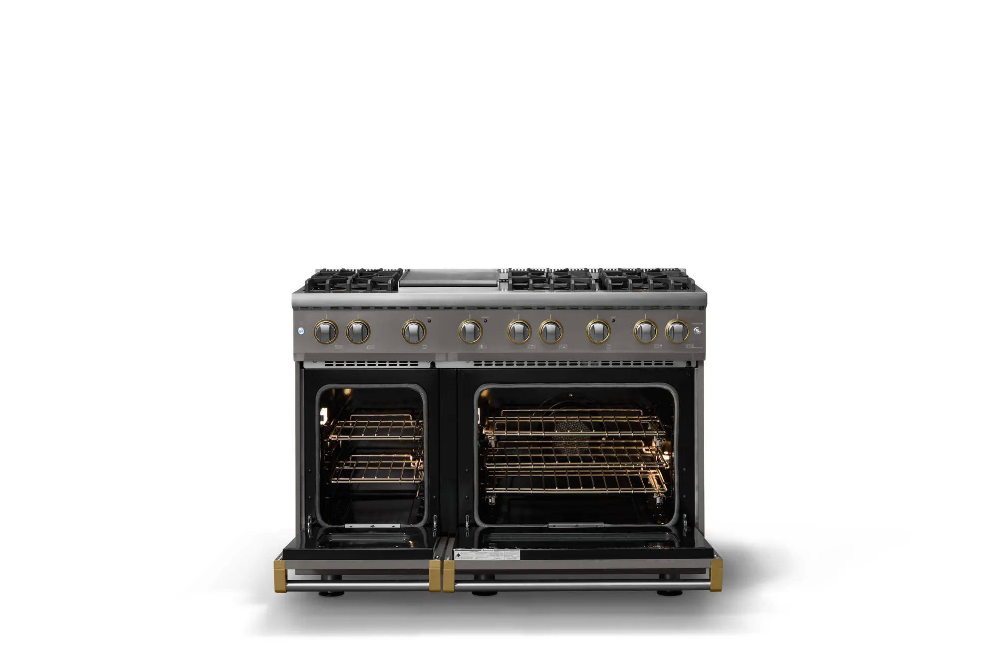 Alt View 1. Viking - Pro 5 Series 6.1 Cu. Ft. Freestanding Sealed 6 Burner LP Gas Convection Range/Griddle - Damascus Gray w. Brushed Brass - Damascus Gray.