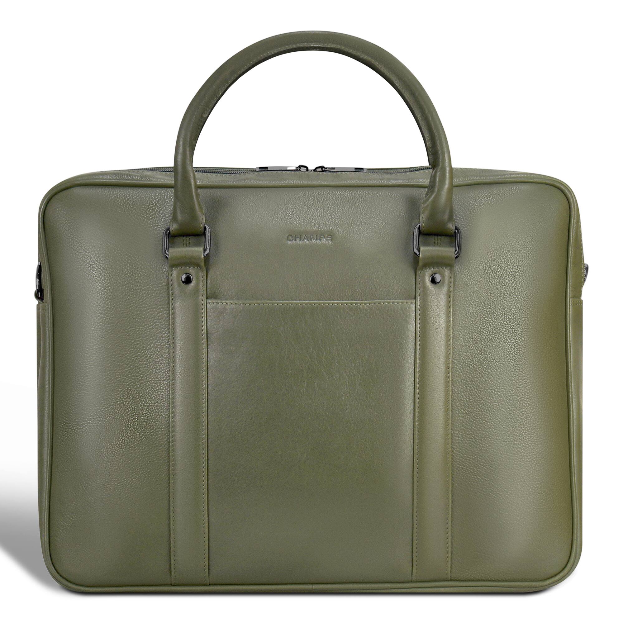 Front. Champs - Onyx Collection Leather Laptop Briefcase - Khaki.