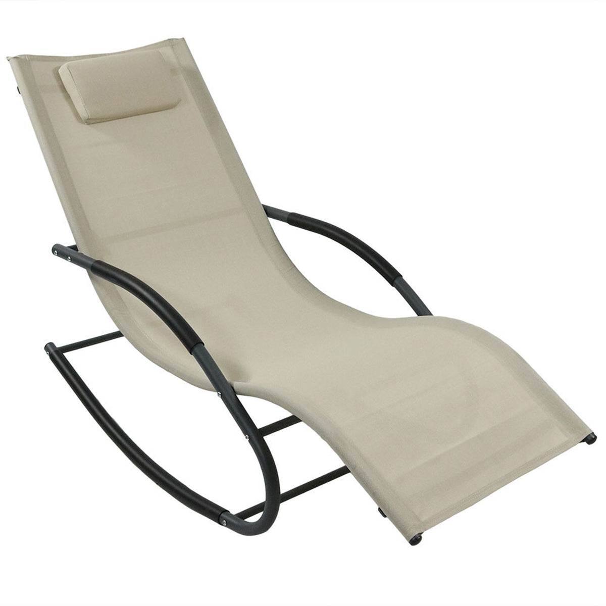 Angle. Hivvago - Set of 2 Beige Rocking Chaise Lounger Patio Lounge Chair with Pillow - Beige.