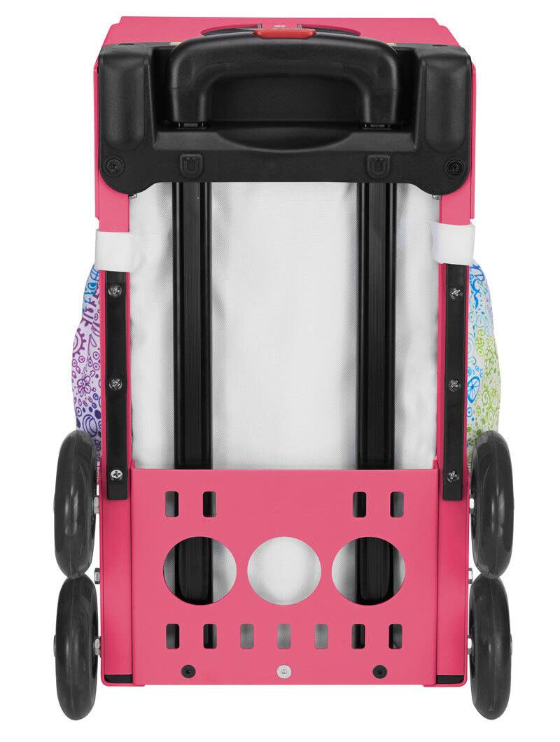 Left. Zuca - Zuca Rainbow Color Explosion Sport Insert Bag & Pink Frame with Flashing Wheels - Two-Tone.