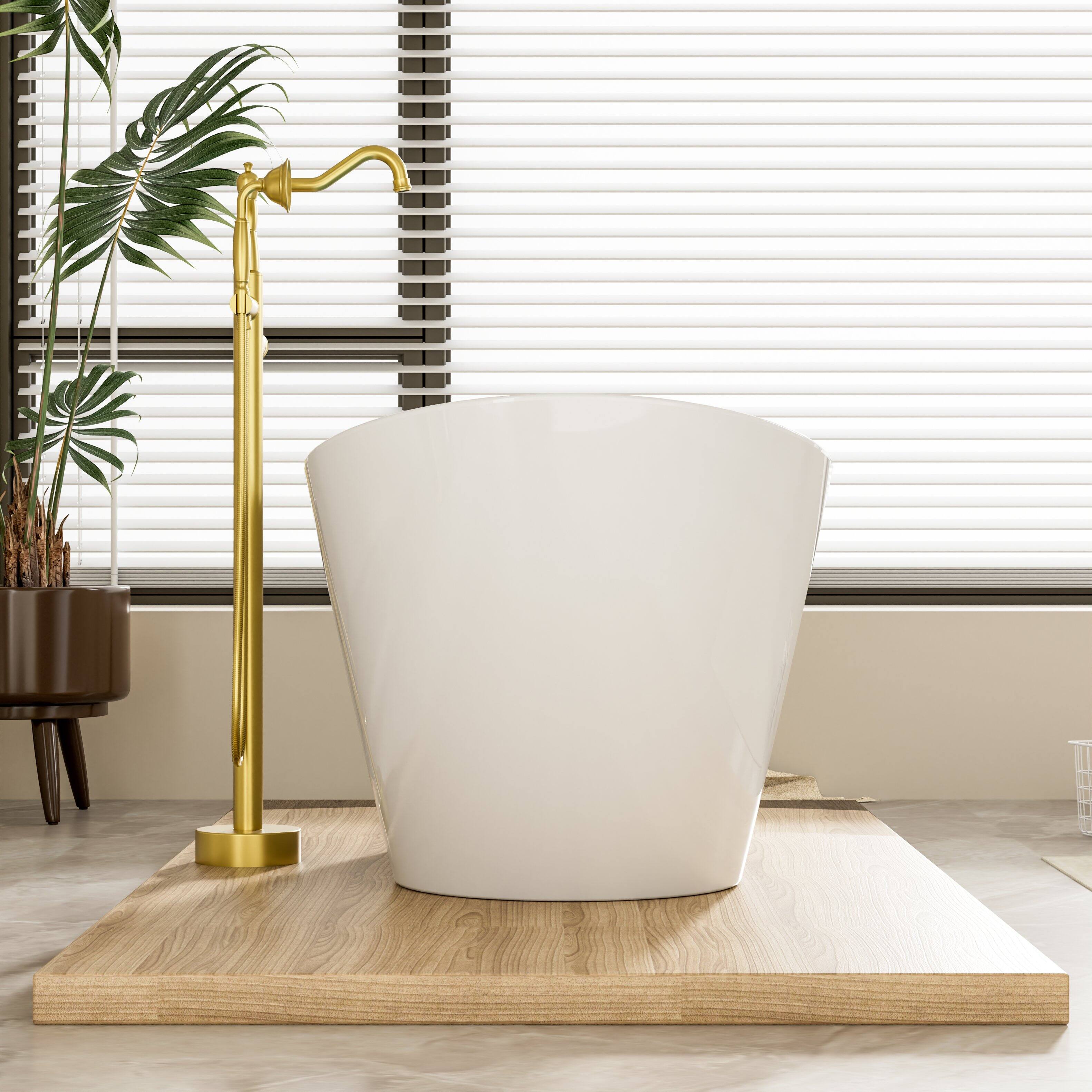 Back. WELLFOR - Vela 60 in. x 29 in. Acrylic Oval Freestanding Soaking Bathtub with Center Drain and Overflow - White.