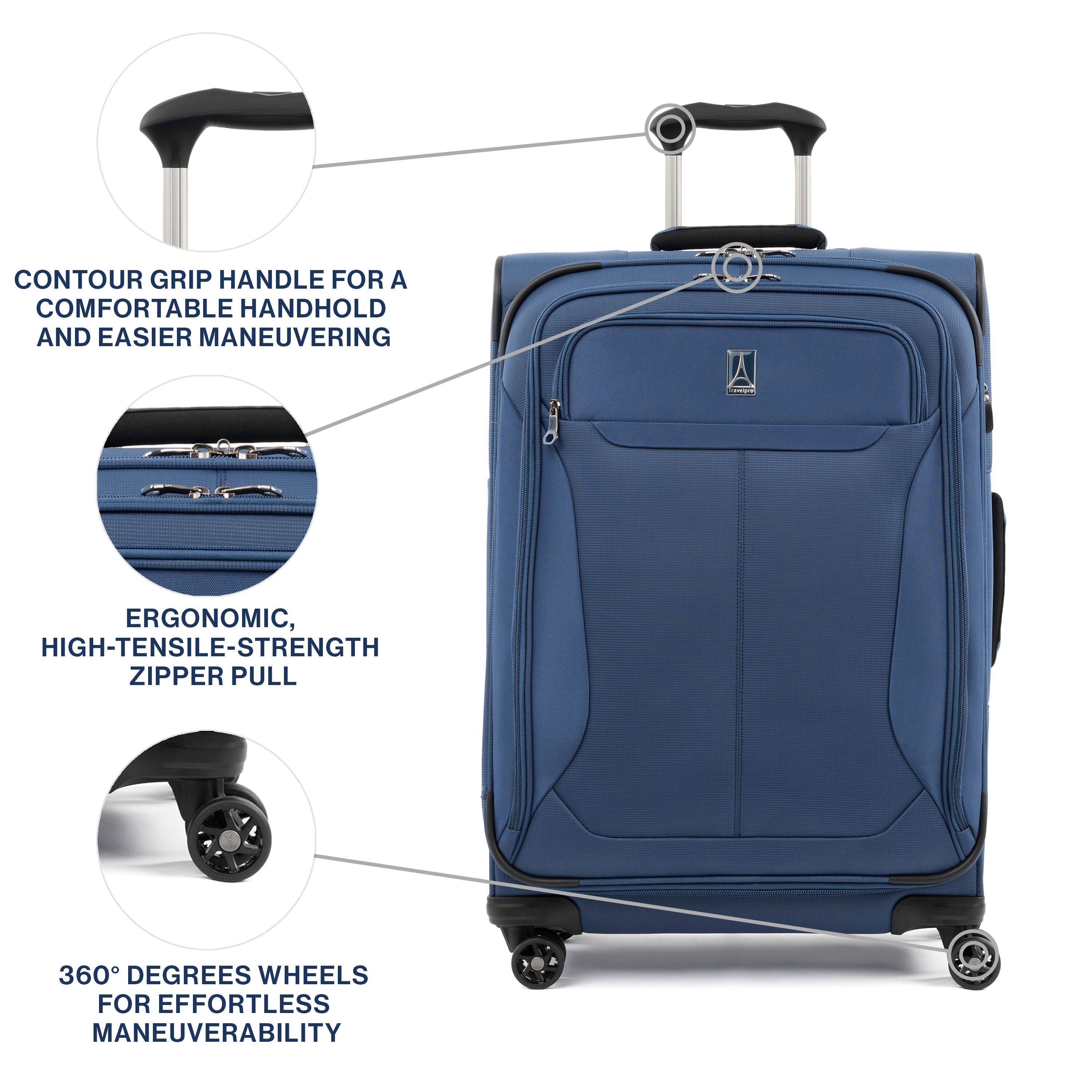 CONTOUR GRIP HANDLE FOR A COMFORTABLE HANDHOLD AND EASIER MANEUVERING

ERGONOMIC, HIGH-TENSILE-STRENGTH ZIPPER PULL

360° DEGREES WHEELS FOR EFFORTLESS MANEUVERABILITY
