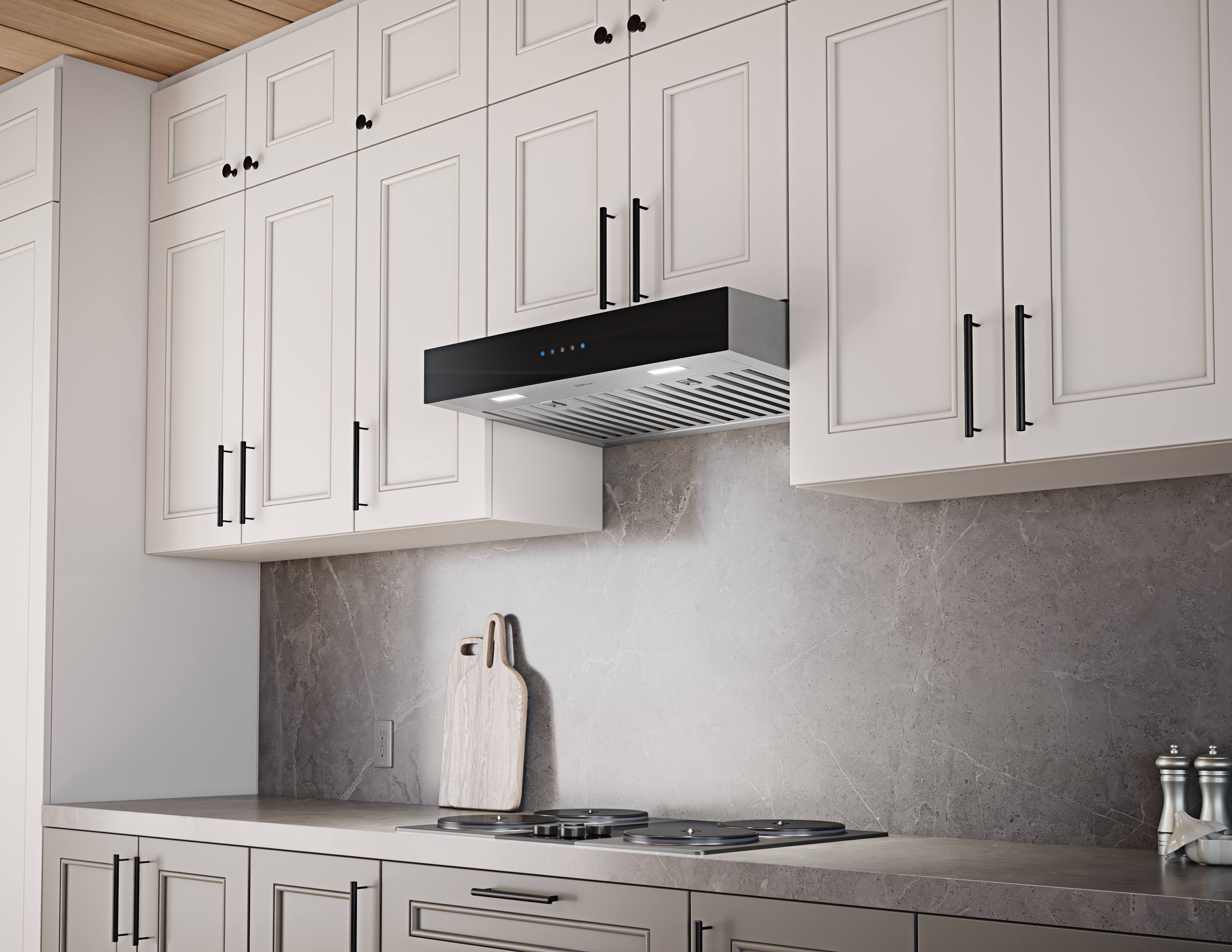 Alt View 12. Zephyr - Vetro 30 in. 500 CFM Under Cabinet Mount Range Hood with LED Light - Black.