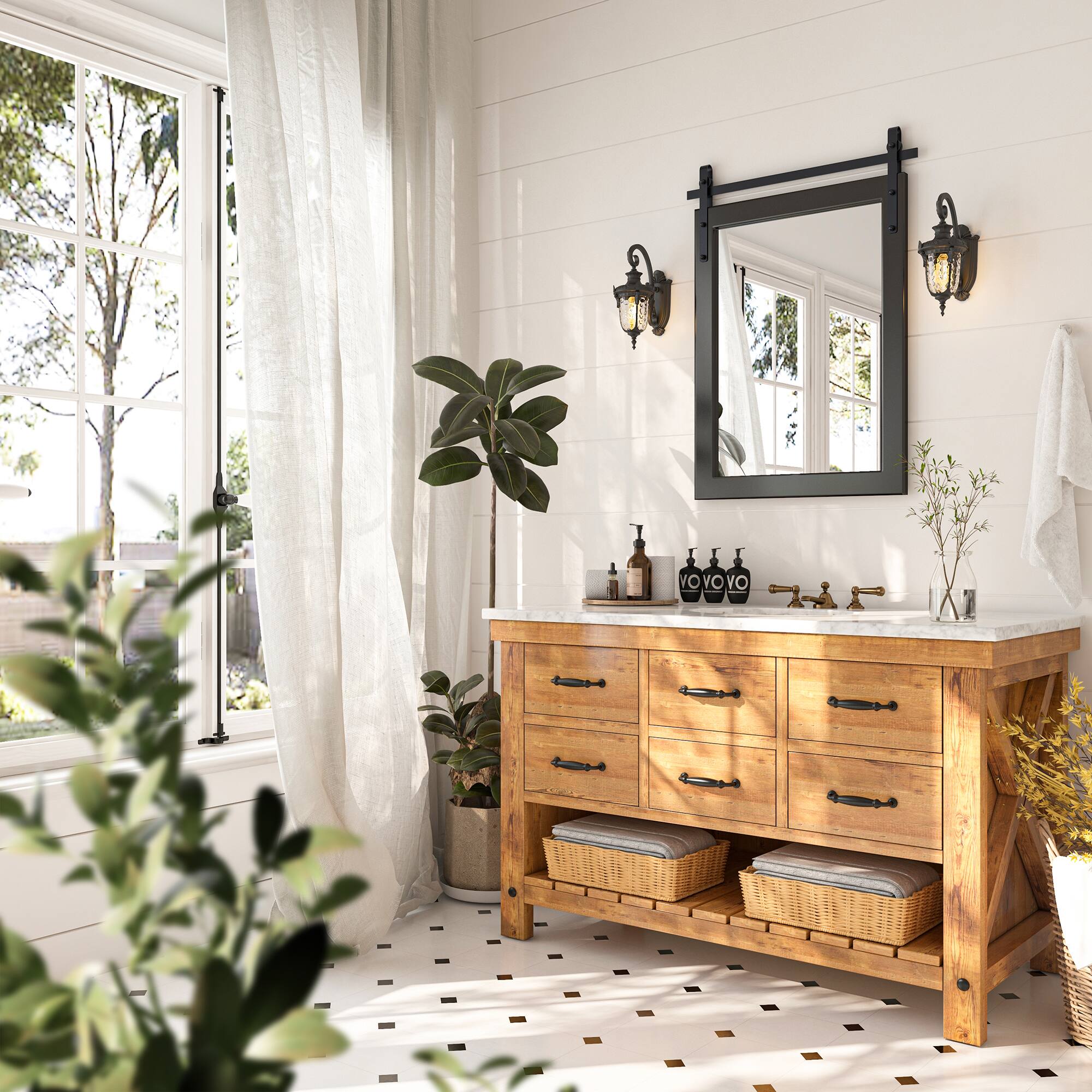 Alt View 2. APRILSOUL - Farmhouse 22 in. W x 30 in. H Rectangle Framed Wall Bathroom Vanity Mirror Accent Mirror in Black.