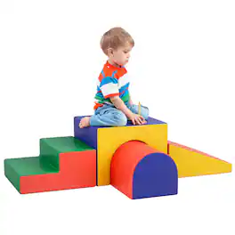 Qaba - Climbing Toys, Easy-to-clean 4 Piece Soft & Safe Foam Play Set, Crawling or Sliding